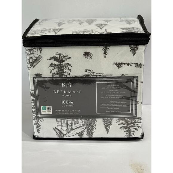 Beekman Home Christmas Tree Cabin Turkish Flannel Sheet Set QUEEN - Picture 6 of 11